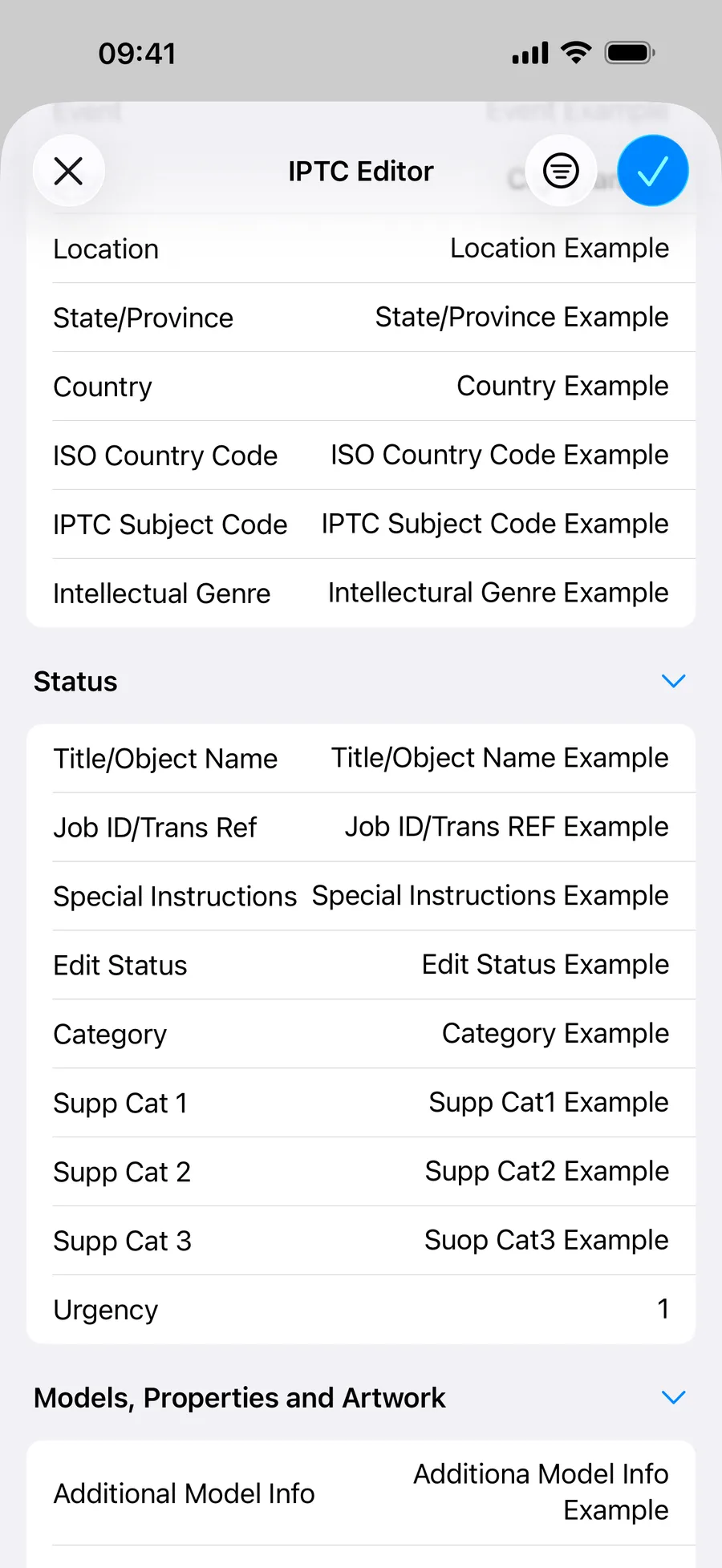 Edit professional IPTC photo metadata including captions, creator details and copyright on an iPhone