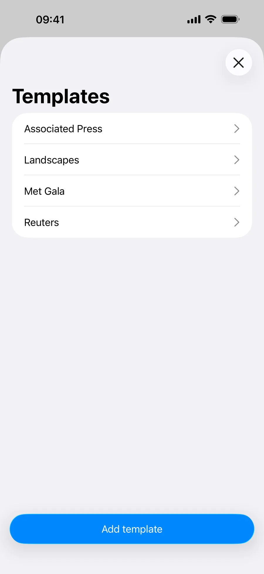 Create reusable IPTC metadata templates for editorial and photography assignments on an iPhone
