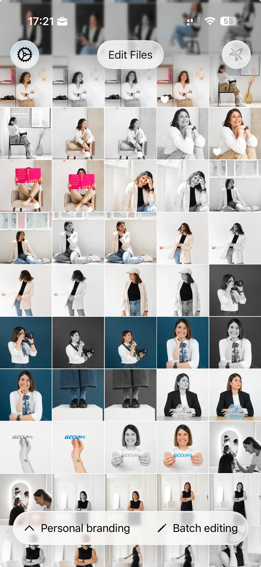 Select a personal branding photo collection for batch metadata editing on an iPhone